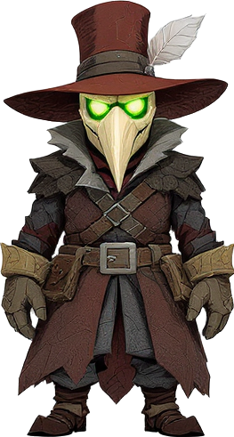 plague doctor with glowing vials