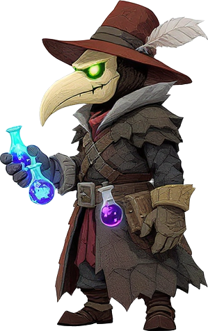plague doctor with glowing vials