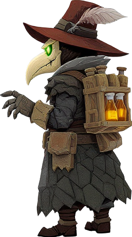 plague doctor with glowing vials