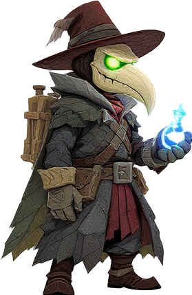 plague doctor with glowing vials