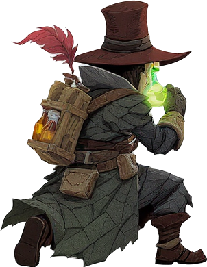 plague doctor with glowing vials