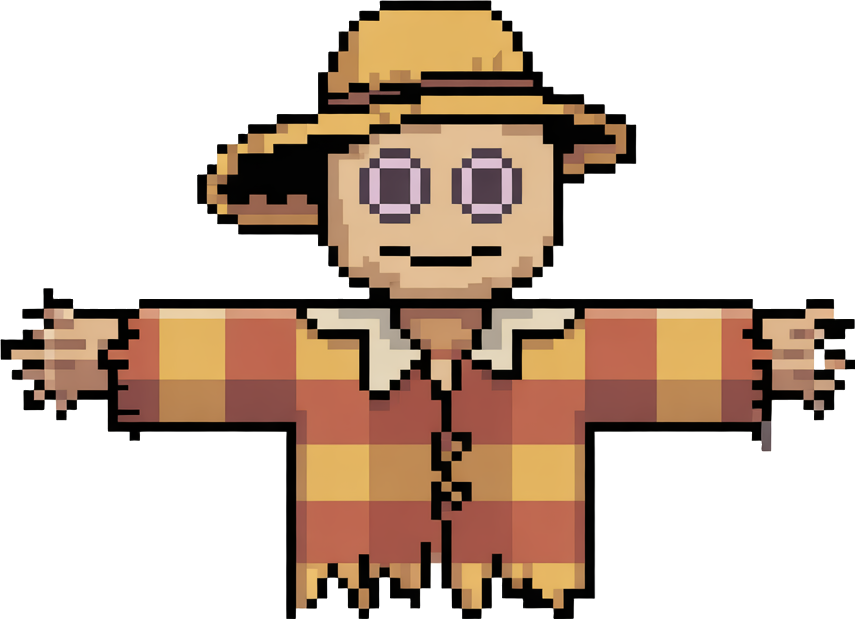 characters you would find in a "๐ป Sunset Prairie Spirits: Golden grasses, wind chimes, scarecrows that move, half-seen ghost animals, gentle dusk lighting. Melancholy and beautiful." Sprite pack