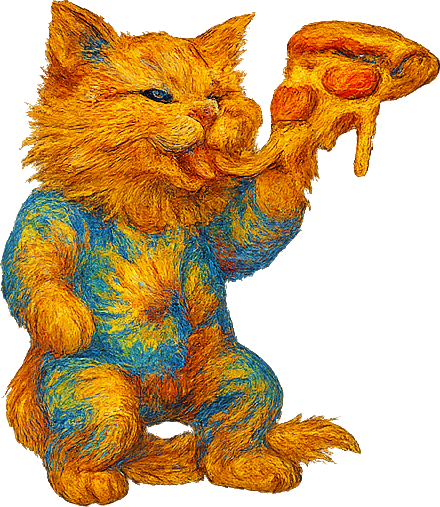 disco cat eating pizza