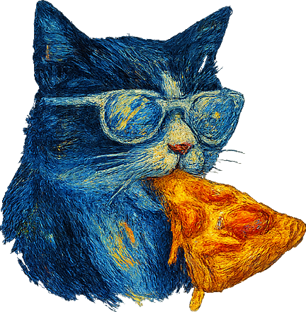 disco cat eating pizza