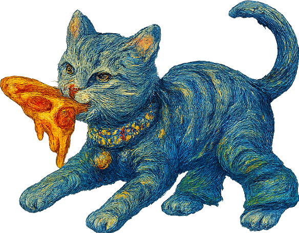 disco cat eating pizza